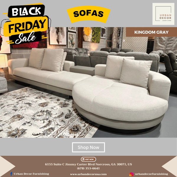 Kingdom Gray Round Chaise sofa with Armrest at Urban Decor