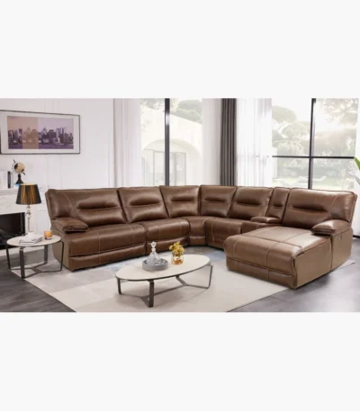 Brazil Tobacco Leather Power Reclining Sectional w/ Power Headrests