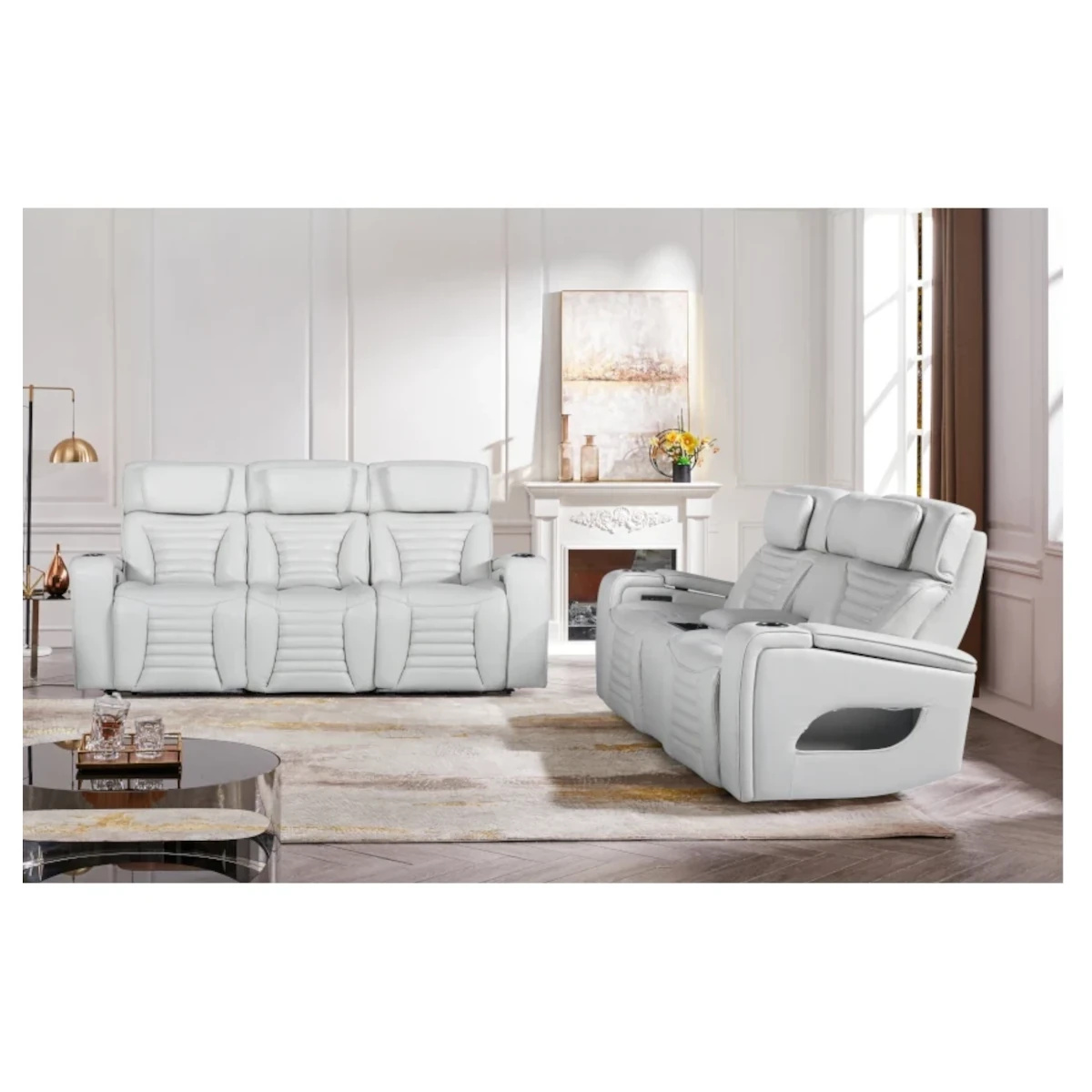 Cosmo Fog 2-Piece Power Reclining Leather Sofa Set