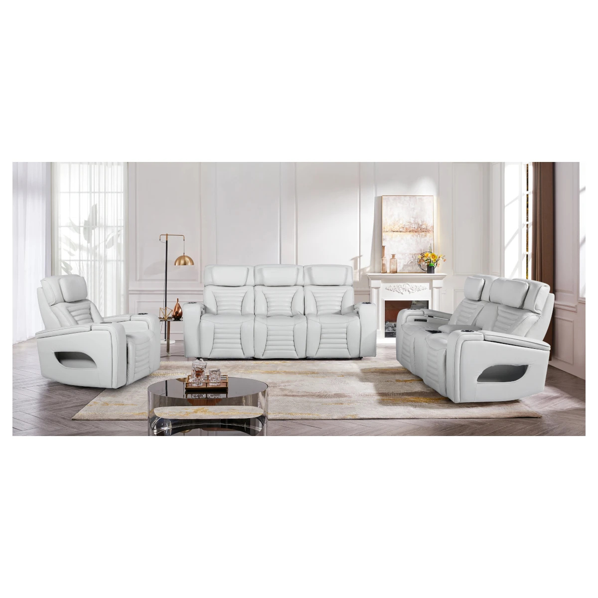 Cosmo Fog 3-Seater Power Reclining Leather Sofa