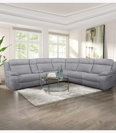 Lucie Dove Fabric Power Sectional at Urban Decor.