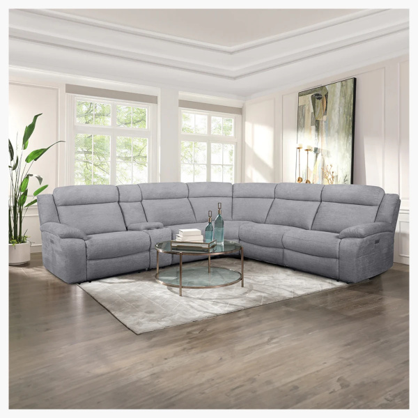 Lucie Dove Fabric Power Sectional at Urban Decor.