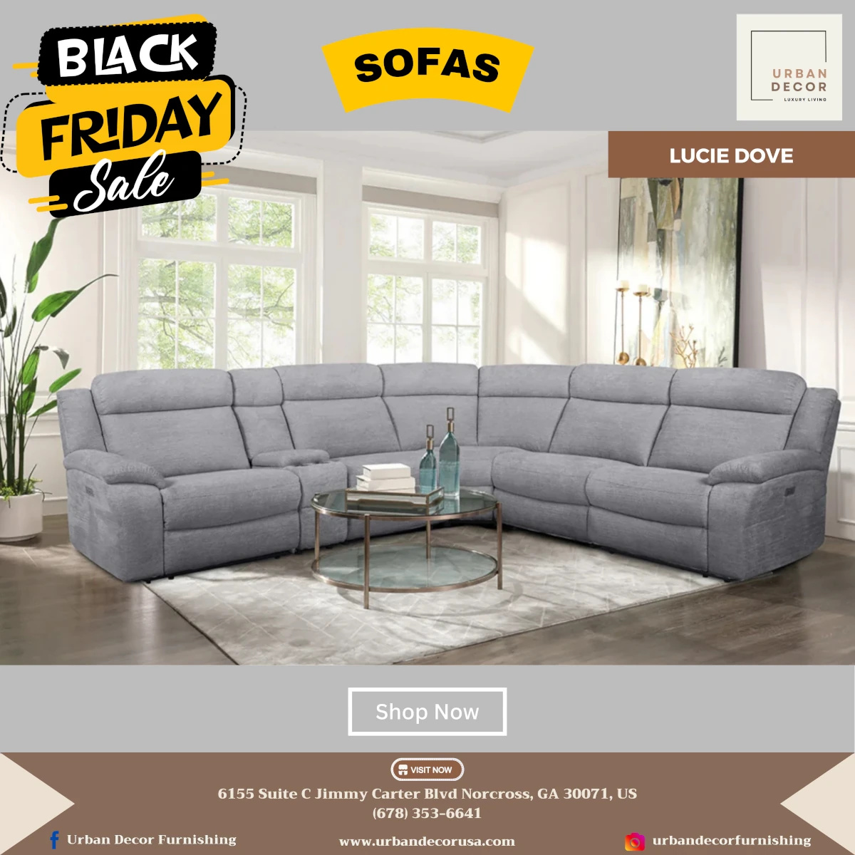 Lucie Dove Fabric Power Sectional at Urban Decor.