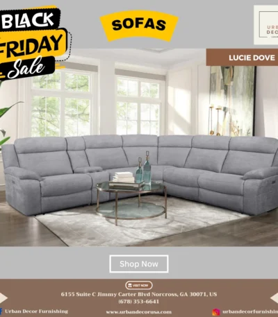 Lucie Dove Fabric Power Sectional at Urban Decor.