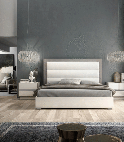 Mangano Bedroom Set - Italian Modern White Grey Queen/King Complete